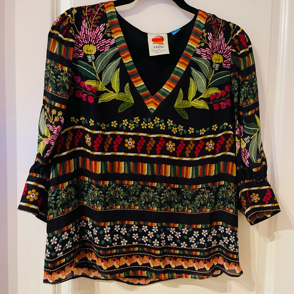 Farm Rio For Anthropologie Multi Colored Embroidered Teresita Blouse  medium p